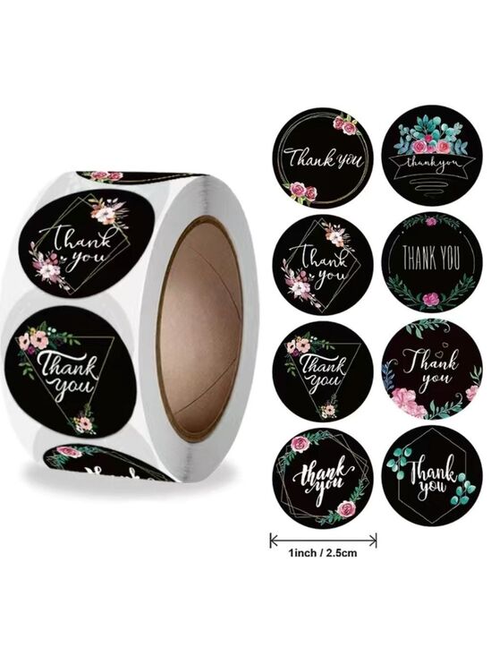 Other - 500 Roll Black Floral Thank You Stickers PRICE IS FIRM